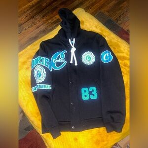 Cookies Black Varsity Jacket with Teal Accents Ptp 22”GUC